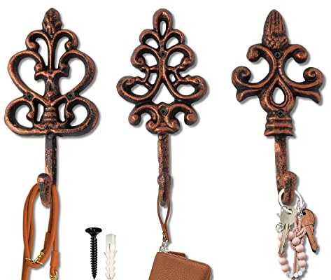 Comfify Dekorativer Shabby Chic Wandhaken - Rustikal - Antik anmutend - Französischer Landhaus-Charme - Große Dekorative Hängehaken - 3er Set - Schrauben und Dübel zur Montage inklusive