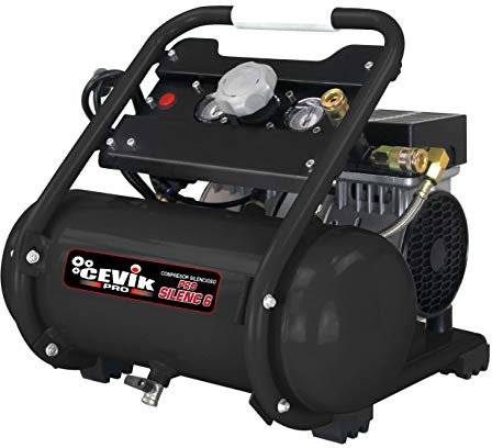 CEVIK PRO - CA-PRO6SILENC - Compresor de Aire Silencioso - 59 dB - Capacidad de 6 L - Motor de 1HP - Sin Aceite - Sin Mantenimiento - Portátil y Compacto