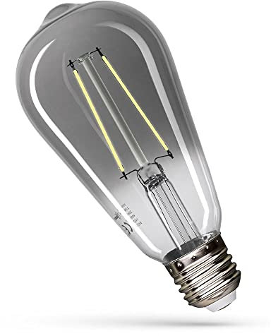 Edison ST65 Ampoule LED à filament, forme poire, 2,5 W = 16 W, culot E27, en verre fumé transparent, blanc neutre, 4000 K, 270°
