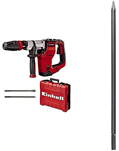 Einhell Abbruchhammer TE-DH 12 (1.050 W, Schlagzahl 4.100 U/min, 12 Joule Schlagstärke, SDS-max-Werkzeugaufnahme, schwingungsgedämpfter Handgriff, flex. einstellbarer Zusatzhandgriff, 4 m Gummikabel, inkl. Spitz- und Flachmeißel, inkl. E-Box, SDS max Spitzmeißel)
