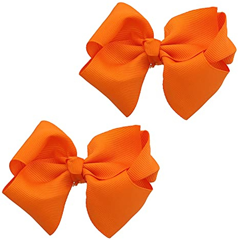 3 Inch Grosgrain Bow for Little Girls- Set of 2 (Orange)