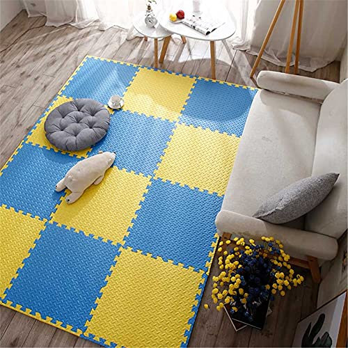 JLCP Puzzlematte Für Babys,Eva Schaumstoff, 60X60cm/23,6 X23,6 Bunte Kinder Spielmatten Mit Rand,Weihnachten Kinderzimmer Dekoration Schaumstoff-Bodenschutzmatte,Blue+Yellow,9pcs