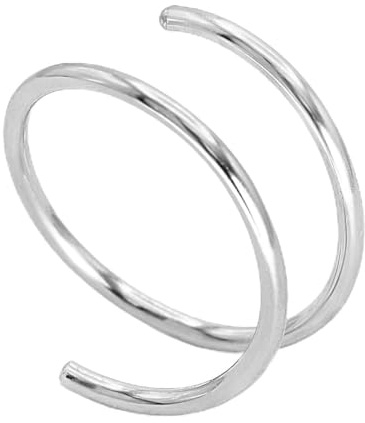 LUCKYJEWUS Double Nose Ring Hoop for Single Piercing, 14k Gold Filled or Sterling Silver Spiral Twist Nose Hoop for Women Girls (Silver -20g, Left Side-8mm)