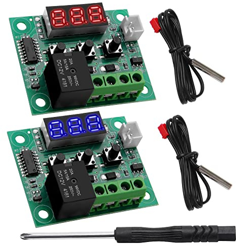 VooGenzek 2 Stück W1209 Temperaturregler-Modu, 12V DC Micro Digital Thermostat -50-110°C Electronic Temperature Temp Control Module Switch, mit NTC-Sensorsonde (Rot & Blau)