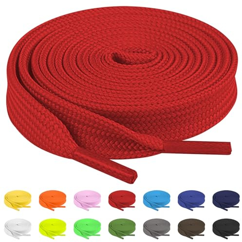 TBOC Cordones Zapatillas Deporte Planos Cordones Rojo Zapatillas [120 cm] Zapatos Calzado Deportivas Botas Cordon Patines Tenis [Ancho 8 mm] Compatibles con Converse Altas Nike Adidas Vans
