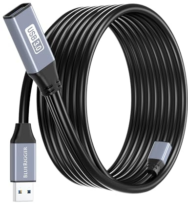 BlueRigger USB 3.0 Extension Cable (5M, Active, 5 Gbps, Type A Male to Female Adapter Cord, USB-A EXT Cable) - Long USB Repeater Extender for VR Headset, Printer, Hard Drive, Keyboard, Mouse, Xbox