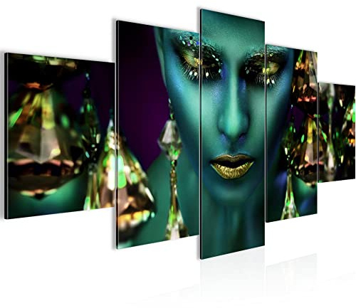 Runa Art - Bilder Frau Gesicht Kosmetik 200 x 100 cm 5 Teilig XXL Wanddekoration Design Türkis Gold 042151a