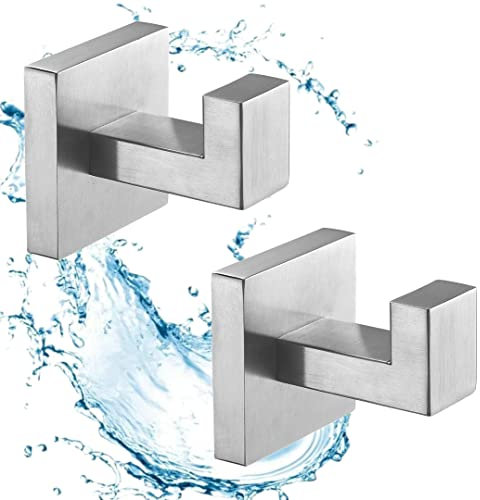 SHUNLI Handtuchhaken Kleiderhaken Wandhaken 2 Stück Gebürstetes Nickel, Modern Quadrat Garderobenhaken Bademantelhaken für Bad&Küche, Wandhalterung/SUS304 Edelstahl