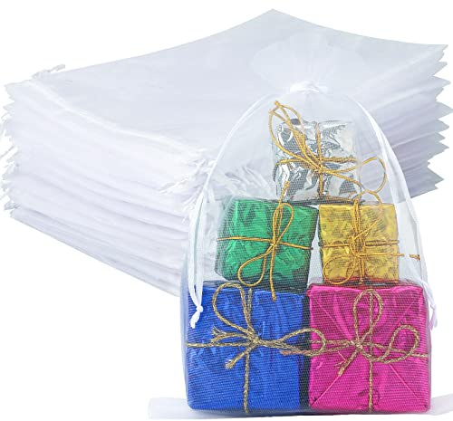 G2PLUS White Organza Gift Pouches 17x23 cm: Large Favor Bags, 50 PCS
