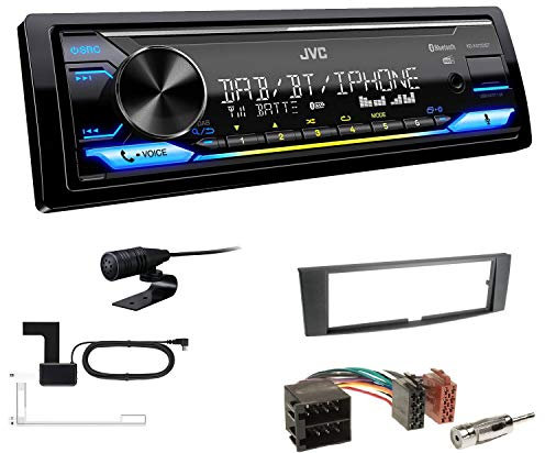JVC KD-X472DBT 1-DIN Autoradio Bluetooth USB inkl DAB Antenne Einbauset passend für Renault Laguna II 2005-2007 schwarz