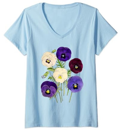 Damen Vintage Stiefmütterchen Blumen Gartenarbeit Stiefmütterchen Liebhaber T-Shirt mit V-Ausschnitt