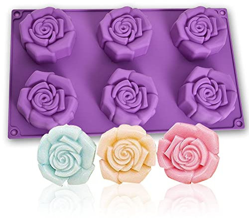 WishesMar Moldes de Silicone de 6 Cavidades para Repostería Forma de Ranura de Flor Rosa - Antiadherente Molde de Forma Especial para Decoración, Jabon, Bizcocho, Postre, Pastel Pequeño, Hornear