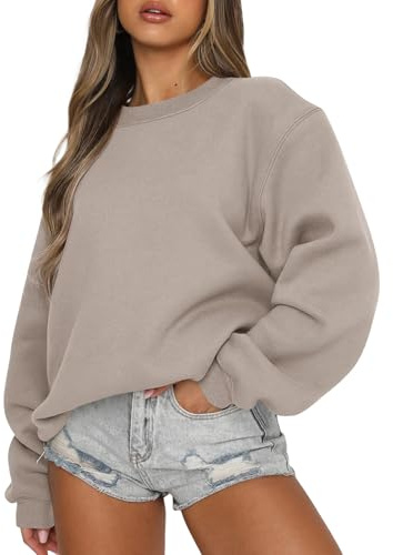 EFAN Womens Sweatshirts Oversized Crewneck Y2K Fleece Hoodies Fall Fashion 2026 Teen Girls Cute Winter Clothes Sweater CoffeeGrey M
