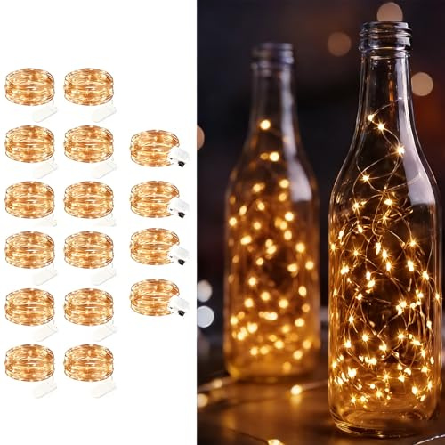 Maxee 16 Stück 2M Warme LED Lichterkette Batterie, Wasserdicht für DIY, Party, Stimmung Lichter, Weihnachtsdeko, Innen- und Außenbereich Deko, 4 Stück Quadratische + 12 Stück Flache Lichterkette