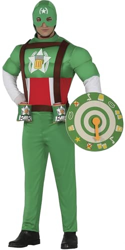 FIESTAS GUIRCA | Capitán Beer Kostüm für Erwachsene - T-Shirt, Schild, Maske, Hose und Dosenhalter - Superhelden- und Schurken Kostüme für Junggesellenabschiede und Bierfeste - Herren