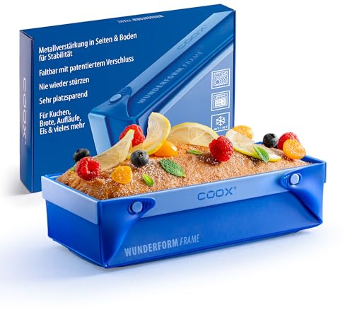 coox WUNDERFORM Frame M - die faltbare Kastenform mit Metallverstärkung - Backen & Servieren in Einem I Antihaft-Silikon I Spülmaschinenfest I Kein Stürzen I BPA-frei Blau