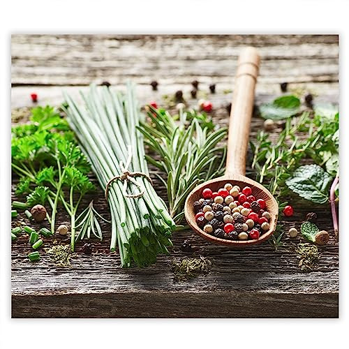 SMTDeco Herdabdeckplatte 60×52 cm – Mehr Arbeitsfläche, Spritzschutz & Schneidebrett – ESG Glas, kratzfest – für Induktion/Ceranfeld – 1-teilig, Motiv Gewürze Grau