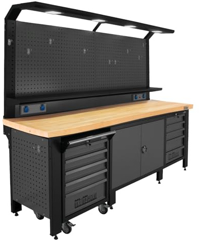 TRUTZHOLM Werkstattserie Profiline Werkstattschranksystem aus Stahl mit für Organisation in Garage und Werkstatt Werkstatteinrichtung (Werkbank XXL, 250 cm) (XXL 250 cm)