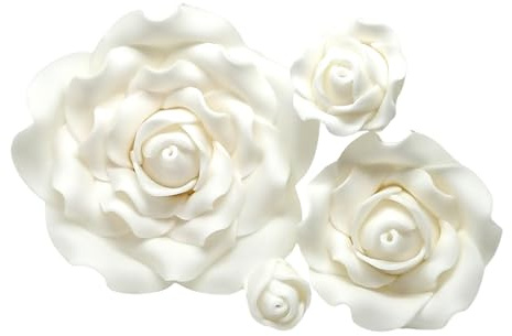 Sockerrosor – vit – sockerpasta blommor – tårtdekoration toppers – bröllop – födelsedagar – *4 storlekar att välja mellan* (3 1/2 tum x 1)