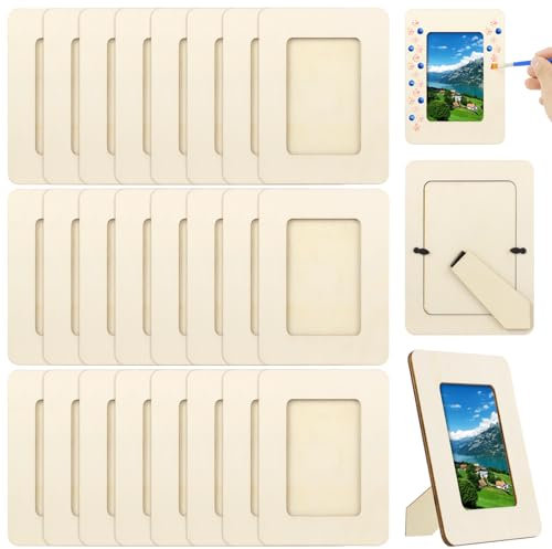 24PCS Unfinished Wooden Craft Frames, 3 x 5 in Paintable Picture Frames for DIY, School and Home Decor
