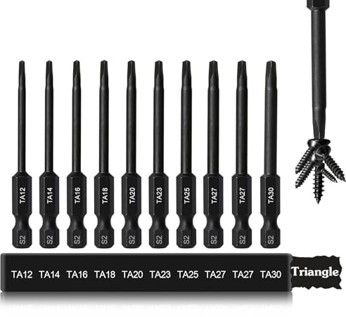 CYLBAQ Dreieck-Schraubendreher-Bit-Set, 10 Stück, S2-Stahl, 65 mm, Sechskantschaft, TA12-TA30, dreieckige Sicherheits-Bits für Geräte, Spielzeug und elektronische Reparaturen