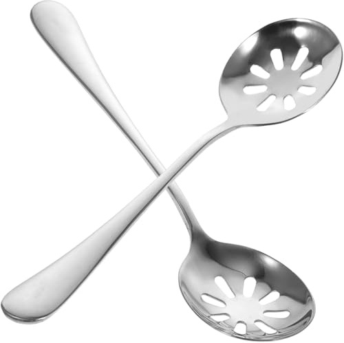 TOPBATHY 2 Cucharas Ranuradas De Acero Inoxidable Cucharas Perforadas Pequeñas Para Servir Utensilios Portátiles Para Escurrir Comida Cena Fiesta Y Uso Diario
