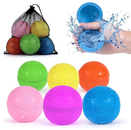 98K Reusable Water Balloons 6 Pcs with Mesh Bag, Pool Beach water Toys for Boys and Girls, Outdoor Summer Toys for Kids Ages 3-12