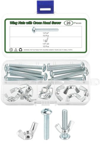 sourcing map 10 Set Screw Bolts Kit with Wing Nut, Carbon Steel 1/4-20 Hand Tighten Wing Nuts with 1/4x1-1/4 Cross Head Screw for Machinery Electronic Equipment, White