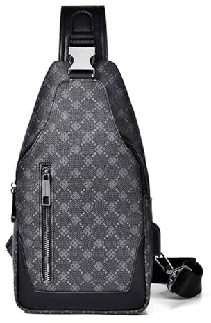 FANDARE Brusttasche Herren Sling Bag Schultertasche PU-Leder Männer Crossbody Bag Brustbeutel Umhängetaschen Schwarz Handytasche für Wandern Reisen Männertasche Crossover Bodybag Daypacks