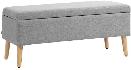 HOMCOM Sitzbank mit Stauraum Polsterbank mit Leinenoptik, Sitztruhe mit Holzbeine, Truhenbank für Wohnzimmer Schlafzimmer Flur 110 x 39 x 45 cm, Grau