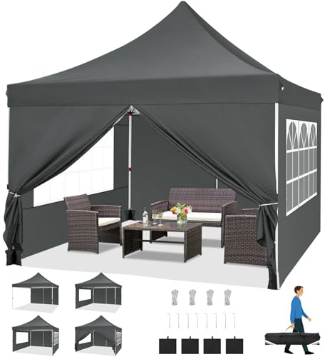COBIZI Faltpavillon 3X3, Pavillon 3x3m Wasserdicht Stabil Winterfest, Faltbar Partyzelt mit 4 Seitenwänden & 4 Sandsack Pop up Gartenpavillon Anti-UV für Hochzeiten, Freien, Grau