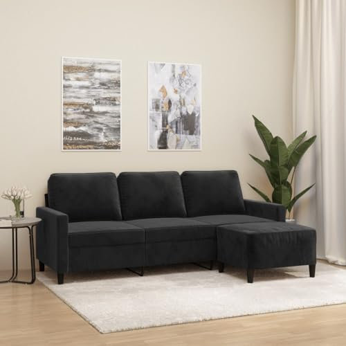 Homgoday 3-Sitzer-Sofa mit Hocker Sofa Couch Moderne Loungesofa Gästesofa Relaxcouch Ecksofa Sofa in L-Form Eckcouch Sitzmöbel für Wohnzimmer, Schlafzimmer Schwarz 180 cm Samt