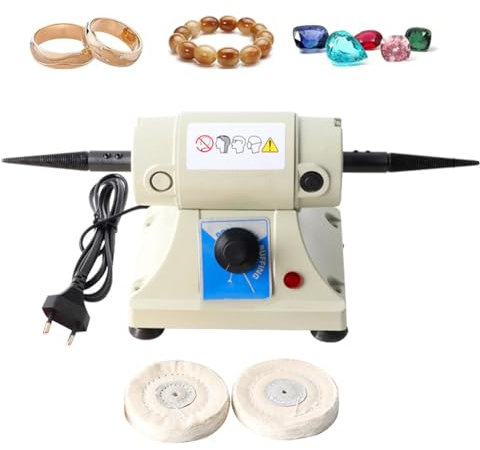 Mavdecll Pulidora De Joyas, Pulidora De Banco De Doble Velocidad Ajustable, Lijadora Pulidora De Doble Cabezal con Rueda De Tela De 3, para Esmerilar, Grabar, Taladrar Y Pulir