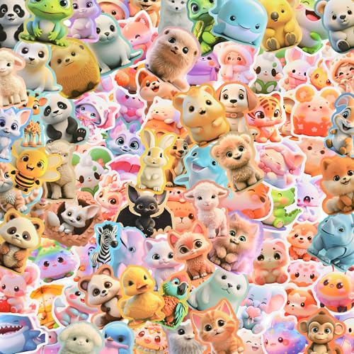 100 Pcs Animal Stickers for Children, Cute Realistic Stickers for Scrapbooking, Preppy Funny Waterproof Sticker for Water Bottle, Suitcase, Laptop, Computer, Notebook, Guitar, Skateboard