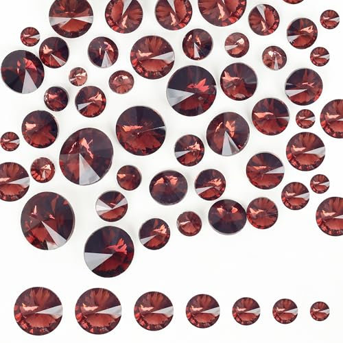 150Pcs Mix Round Glass Rhinestones Burgundy Point Back Crystal Gems Satellite Faceted Rhinestones 7 Sizes Jewels Embelishments with Silver Plated Back for Crafts, Jewelry Making, Clothes, Shoes, Dress