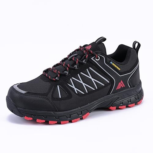 Queday Black Waterproof Hiking Shoes Mens Lightweight Walking Shoes Daily Hike Trekking Trail Outdoor Camping Climbing Size 43