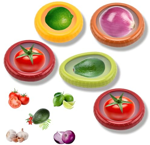 mumisuto 5 Pezzi Contenitori per Alimenti in Silicone Riutilizzabili, Contenitori per Avocado Frutta e Verdura per Frigorifero, Avocado Saver for Fridge, Fresh Food Container per Cipolle, Pomodori