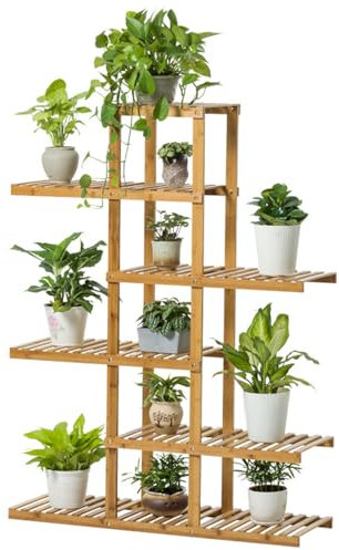 Pflanzenständer aus Holz mit 4, 5 und 6 Etagen, Eckregal für mehrstöckige Blumentopfhalter, für drinnen und draußen, Blumenständer für Wohnzimmer, Balkon, Garten, Terrasse