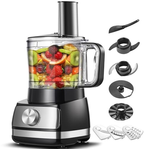 Procesador de Alimentos, TopStrong 6 en 1 Food Processor 800W，3 Velocidades y Pulse, Bowl de 2L, Incluye 3 Discos de Corte, Picadora, Amasadora y Batidor，piezas aptas para lavavajillas