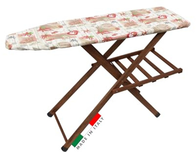 MOHOME Asse da Stiro Legno Made in Italy Luxury Quality Porta Caldaia Faggio Noce Salvaspazio Pieghevole Altezza Regolabile 133 x 90 x 34 cm Antiscivolo Stabile Colore Mollettone Assortito