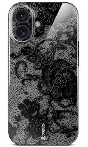 ONEFLOW für iPhone 16 Hülle mit Design Muster, Designer Case Handy Schutzhülle mit Kameraschutz, Hardcase Bedruckt dünne Handyhülle, Splash Cover, Floral Spitze Schwarz