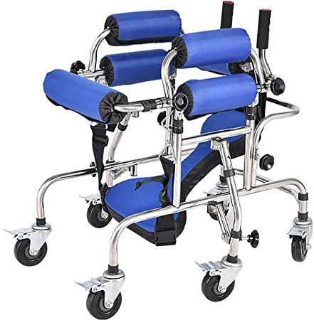 Portable Cerebral Palsy Disabled, Six Wheel Anti Tilt Foldable, Safety Belt Seat Adjustable Height and Width, Suitable for 35.4 47.2 Inches of People, Used for Lower Body Training, Assisted Standing