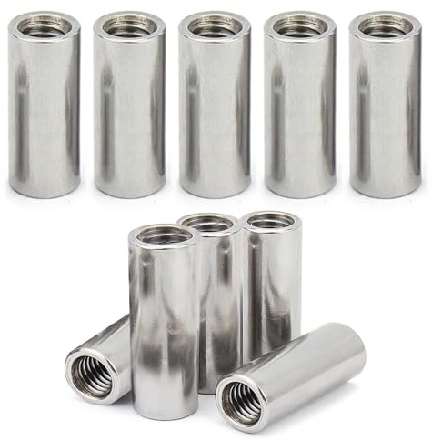 10 Stück M5 Runde Anschluss Muttern 304 Edelstahl gewindehülse metallhülsen Stangenmutter Hülse Stab Stange Bolzen Mutter Distanzhülsen Kupplungsmutter Langmuttern für Halterung (25×12mm)