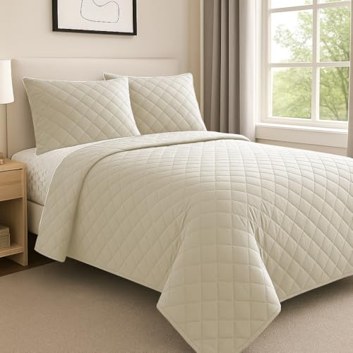 3 Piece Quilted Bedspreads Double Size - Embossed Ultra soft 3-Layer Comforter Bed throw Blanket with Matching Pillow cases