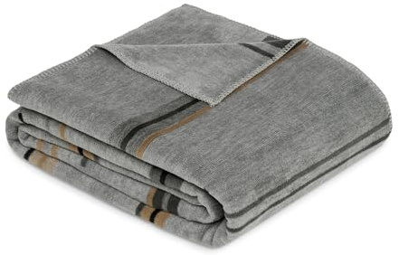 s.Oliver Decke 150x200 cm - Baumwollmix, warm & waschbar, Kuscheldecke grau gestreift
