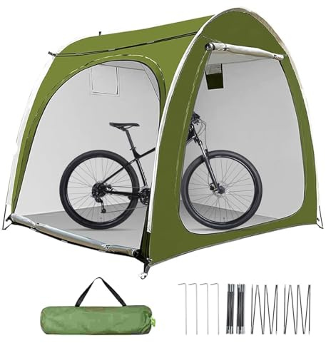 Arroopu Tienda de almacenamiento para bicicletas, cobertizo plegable para motocicleta, tienda de almacenamiento para bicicletas resistente a la intemperie con doble entrada para jardín, césped