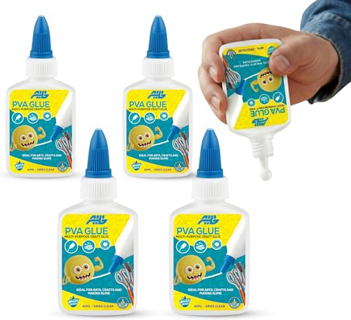 AHG 4 Pack PVA 40ml Bottles | Multi-Purpose White Adhesive with Precision Nozzle | Clear Drying, Safe & Solvent-Free for Kids, School, Home & Office