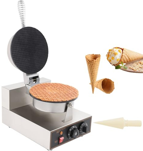 Commercial Ice Cream Cone Maker,1200W Stainless Steel Waffle Cone Maker Machine with Temperature & Time Control Electric Waffle Cone Roller Maker with Cone Mold for DIY Home Ice Cream Parlors