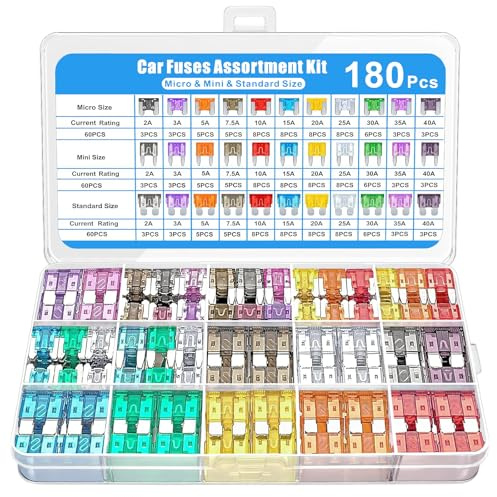 Lot de 180 fusibles plats pour voiture - Fusibles plats - Fusibles mixtes - Fusibles universels pour voiture, camping-car, moto, camion