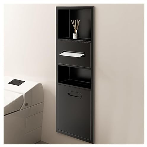 Dusch- und Aufbewahrungsregal aus Edelstahl, 86 x 30 x 14 cm, Wandmontage, für Badezimmer, Küche, Wohnzimmer, Schwarz und stilvolles Nischenregal